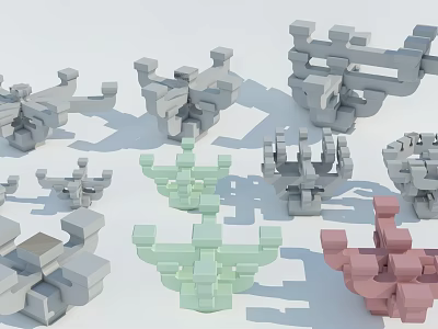 Modular Building Components With Various Geometric Shapes And Colors 3d model