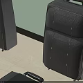 Multiple Black Suitcases Arranged On Light Colored Floor Against Light Wall 3d model