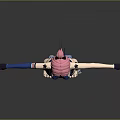 Game And Movie Character With Pink Hair Blue And White Outfit And Blue Arm Guards