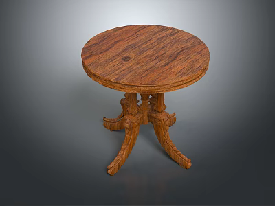 Wooden Round Side Table Featuring Carved Legs And Classic Natural Wood Grain Design 3d model