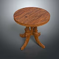 Wooden Round Side Table Featuring Carved Legs And Classic Natural Wood Grain Design