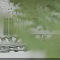 Hollow Stone Landscape Seats In Outdoor Courtyard With White Buildings And Trees