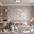 Cozy Pastel Kids Room Interior With Bed Bookshelf Study Desk Star Decorations And Toys