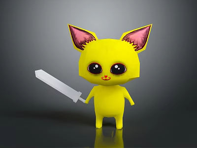 Game And Movie Character With Yellow Body Pink Ears Big Eyes Holding Knife 3d model