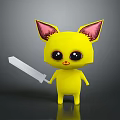 Game And Movie Character With Yellow Body Pink Ears Big Eyes Holding Knife