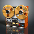 Vintage Reel to Reel Tape Recorder With Golden Reels Wooden Case And Control Panel