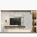 Modern TV Console with Marble Panel Wooden Cabinets and Decorative Lights 3d model