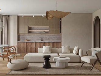 Quiet Restaurant Home Multi-person Sofa Single Sofa Coffee Table Combination Chandelier Dining Table and Chair Plant Water Bar 3d model