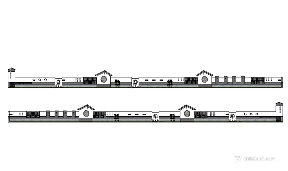 Feature Wall Design With Repeating Gable Shapes And Circular Accents 3d model