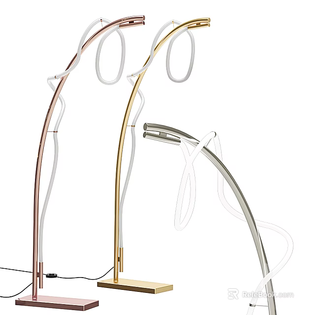 Modern Arched Floor Lamps With Curved Design And Gold Silver Copper Finishes 3d model 
