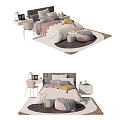 Cozy Modern Kids Bed With Soft Bedding Bedside Table And Rug 3d model