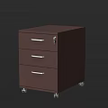 Functional Brown Bookcase With Three Drawers Silver Handles Lock And Casters 3d model