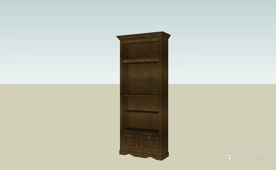 Classic Wooden Bookcase With Multiple Shelves And Bottom Drawers Design 3d model 