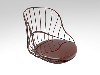 Modern Metal Frame Stool With Curved Lines And Glossy Wooden Seat 3d model