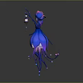 Fantasy Game Movie Character With Blue Outfit Pink Hair Lantern Staff And Petal Like Skirt Glowing Decorations