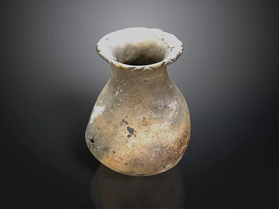 Ancient Handmade Pottery Sculpture With Textured Surface Small Mouth On Black Background 3d model