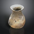 Ancient Handmade Pottery Sculpture With Textured Surface Small Mouth On Black Background