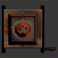 Vintage Red Computer Device With Black Wheels And Wooden Base Decorations