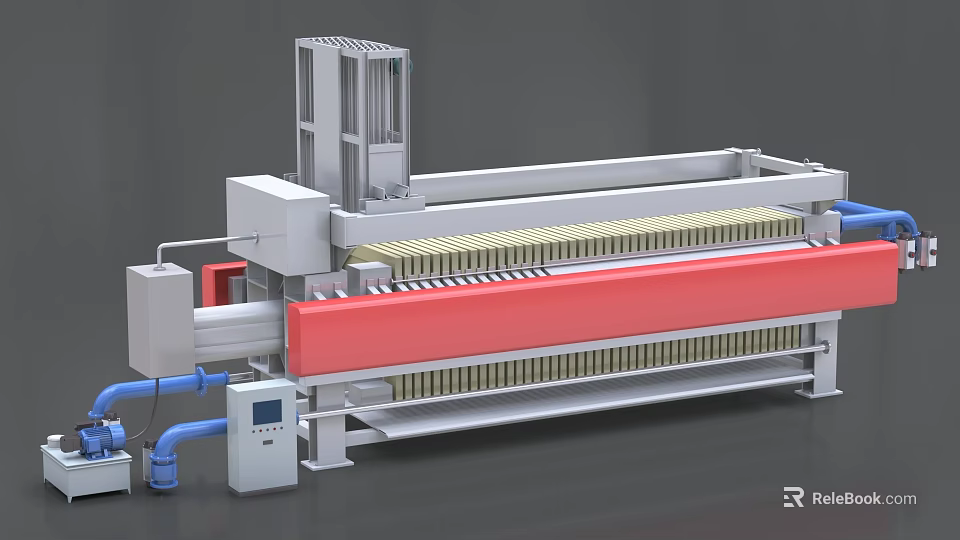 Industrial Filter Press Equipment With Control Panel Pipes Metal Frame And Filter Plates 3d model 