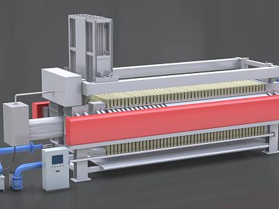Industrial Filter Press Equipment With Control Panel Pipes Metal Frame And Filter Plates 3d model