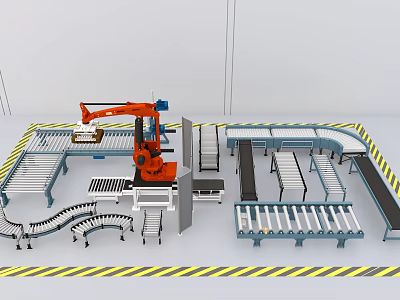 Modern Industrial Equipment With Robotic Arm And Conveyor Belt Production Line 3d model