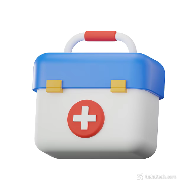 Portable Medical Device First Aid Kit With Blue Lid White Body And Red Cross 3d model 