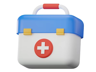 Portable Medical Device First Aid Kit With Blue Lid White Body And Red Cross 3d model