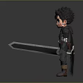 Cartoon Armored Character Holding Large Sword With Small Companion Creature