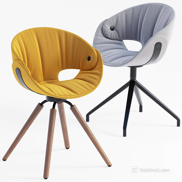 Modern Yellow and Gray Leisure Chairs with Wooden Legs and Black Frame Stylish Seating 3d model 
