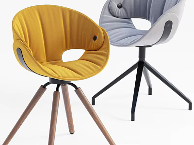 Modern Yellow and Gray Leisure Chairs with Wooden Legs and Black Frame Stylish Seating 3d model