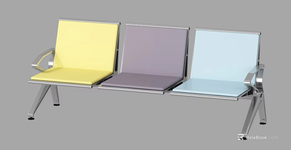 Colorful Public Chairs With Yellow Purple Light Blue Seats And Metal Frame 3d model 