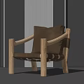 Modern Accent Chair With Wooden Frame And Brown Leather Cushion For Minimalist Living Room