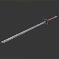 Warrior Weapon Slender Sword With Red Hilt And Reflective Blade 3d model