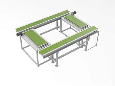 Industrial Multi Section Conveyor Equipment with Green Surfaces and Metal Frame Structure 3d model