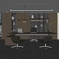 Modern Office Interior Design With Dark Wood Shelves Books Large Desk And Chairs