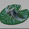 Blue And White Mythical Creature With Wings And Long Tail On Green Leaf