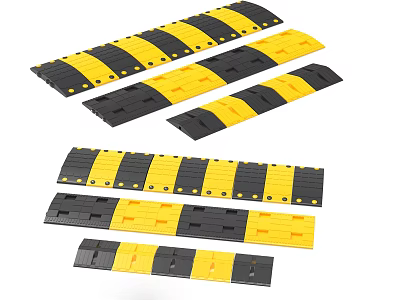 Multiple Road Speed Bumps Yellow And Black Rubber Strips For Road Safety 3d model