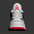 White Sneakers With Pink Blue Purple Accents And Red Sole Design