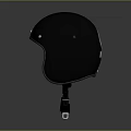 Black Helmet With Smooth Surface Metal Rivets And Straps On Gray Gradient Background