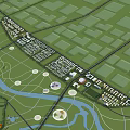 Aerial View Planning of Modern Urban Layout With River Green Areas and Circular Facilities