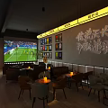 Modern Sports Bar Interior With Wine Racks TV Neon Sign And Seating