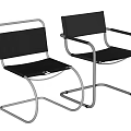 Modern Single Chair With Black Seat Chrome Metal Frame And Curved Lines Design