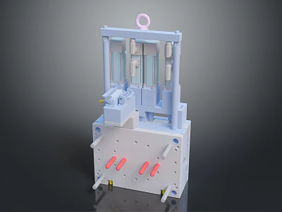 Mechanical Equipment With Blue Frame Pink Hook Support Brackets And Components 3d model