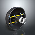 Black Circular Computer Component With Yellow Strips And Silver Cylindrical Center 3d model