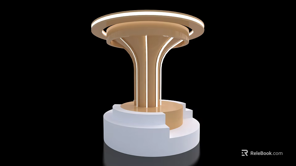 Modern Circular Display Showcase With Golden Frame White Base And LED Lighting 3d model