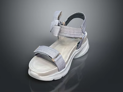 Women's Light Gray Fabric Strap Sandals With Comfortable Thick Sole And Sporty Design 3d model