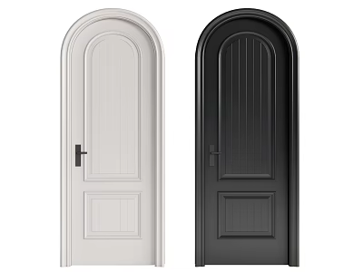 White And Black Interior Hinged Doors With Arched Top And Panel Design 3d model