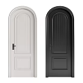 White And Black Interior Hinged Doors With Arched Top And Panel Design 3d model