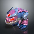 Pink And Blue Armored Character With Red Triangular Symbol Red Eyes And Sharp Teeth 3d model