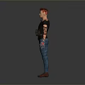 3D Rendered Character Model With Red Hair Black T Shirt Blue Jeans And Brown Shoes